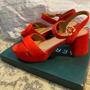 Aersoles Cosmo red suede platform sandal, 8